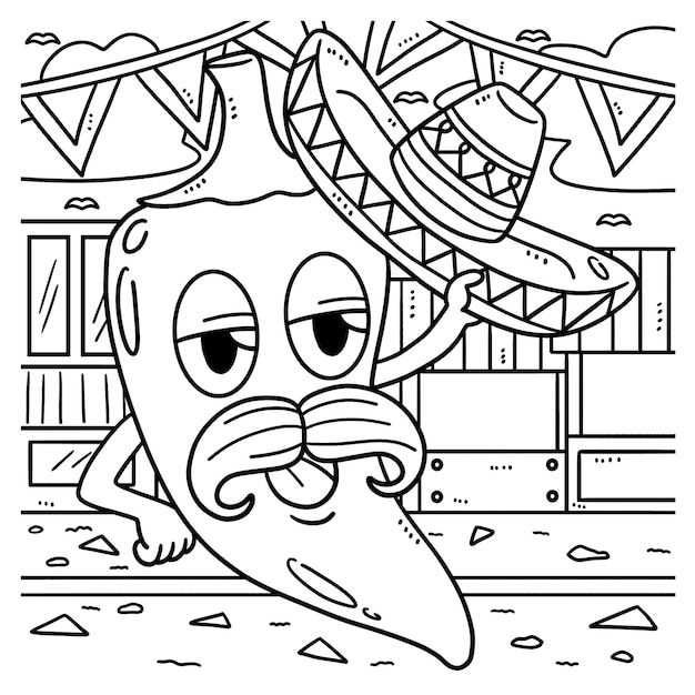 Cinco de Mayo Jalapeno Tipping Sombrero Coloring