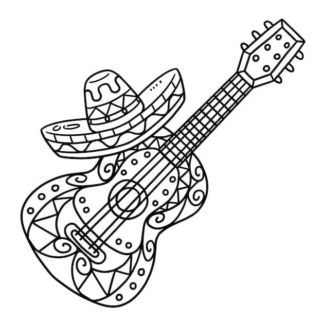 Cinco de Mayo Mexican Guitar and Hat Isolated