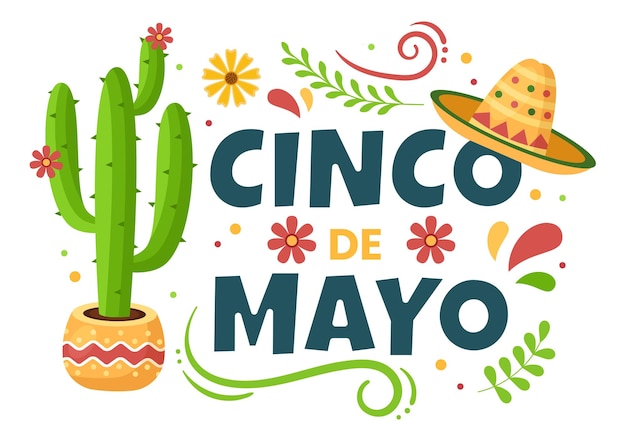 Cinco de Mayo Mexican Holiday Celebration Cartoon Style Illustration