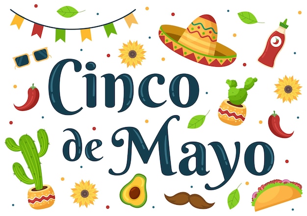 Cinco de Mayo Mexican Holiday Celebration Cartoon Style Illustration