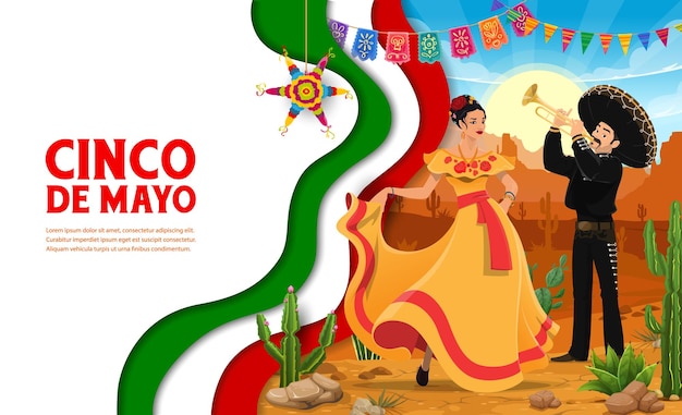 Cinco de mayo Mexican holiday paper cut banner