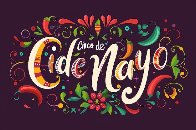 Vector cinco de mayo in mexico handwriting lettering style calligraphy for traditional mexican holiday