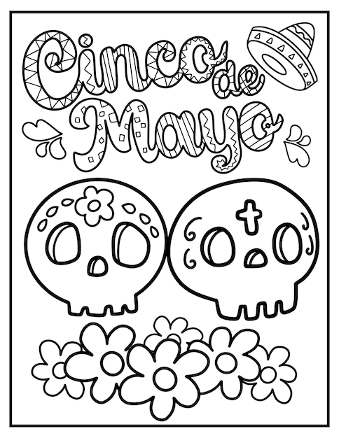 Cinco de mayo outline hand drawn doodle coloring