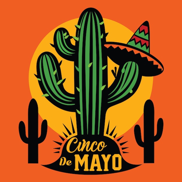 Vector cinco de mayo poster for mexico with cactus hat and a orange background