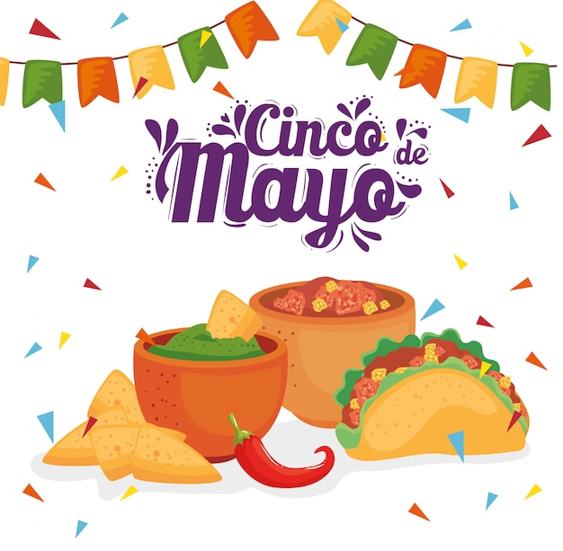 Cinco de mayo poster with traditional food and ornaments