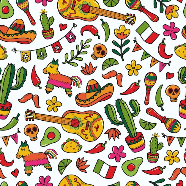 Cinco de Mayo seamless pattern with doodles