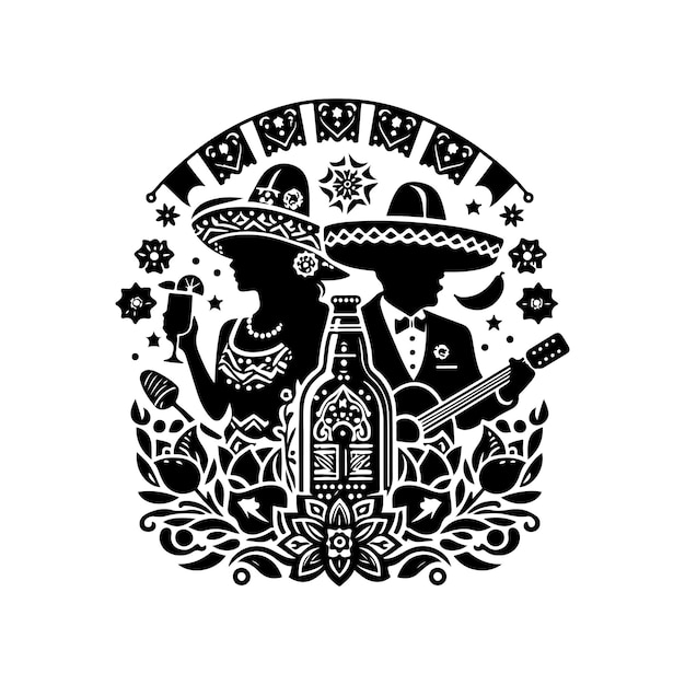 cinco de mayo silhouette Vector white background