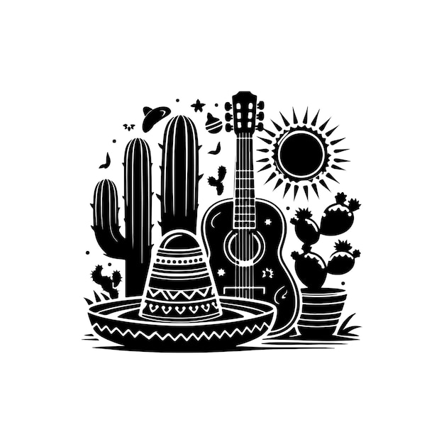 cinco de mayo silhouette Vector white background