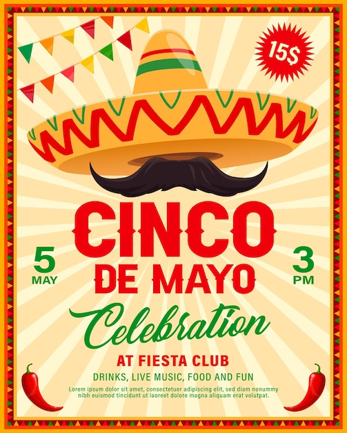 Cinco de Mayo sombrero flyer of Mexican fiesta party