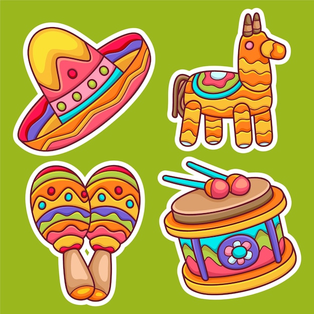 Cinco De Mayo Sticker Icons Hand Drawn Coloring Vector