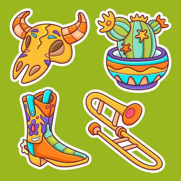 Cinco De Mayo Sticker Icons Hand Drawn Coloring Vector