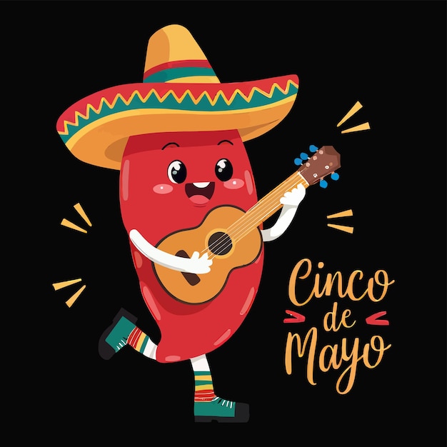 Cinco de Mayothemed funny red chiliplaying guitar