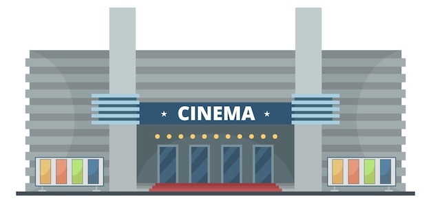 Vector cinema building facade movie theater color icon isolated on white background