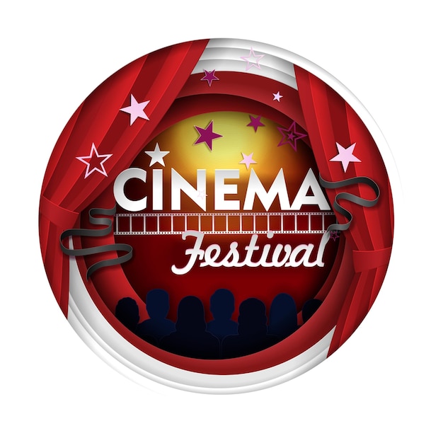 Cinema festival vector paper cut poster banner template