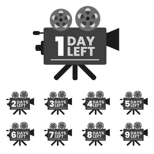 Cinema movie film festival countdown number days left icon set