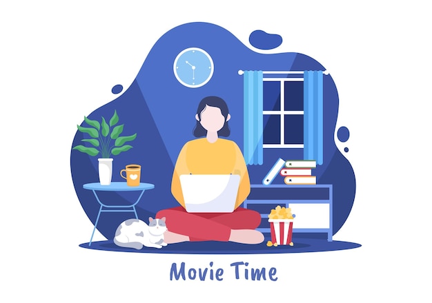 Cinema Movie Night with Sound System to Watching Film on Home in Flat Design Background Illustration for Poster or Banner