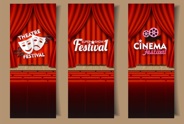 Cinema and theatre arts vector vertical banner template set