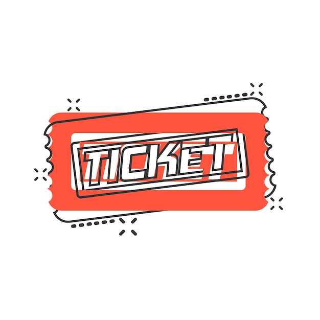 Cinema ticket icon in comic style Admit one coupon entrance vector cartoon illustration pictogram splash effect