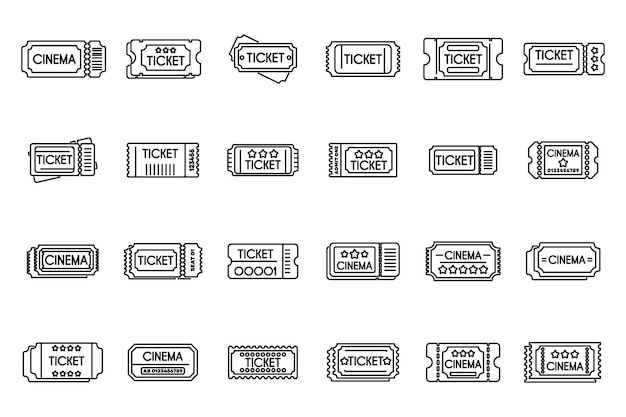 Cinema ticket icons set outline vector Movie paper