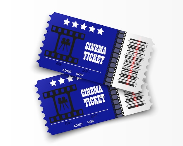  cinema tickets isolated on transparent background. Realistic cinema entrance ticket.