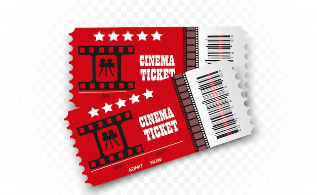  cinema tickets  on transparent background. Realistic cinema entrance ticket.