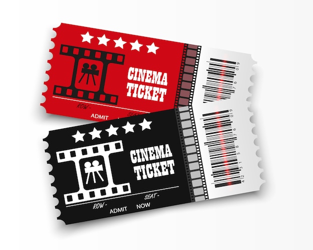  cinema tickets  on transparent background. Realistic cinema entrance ticket.