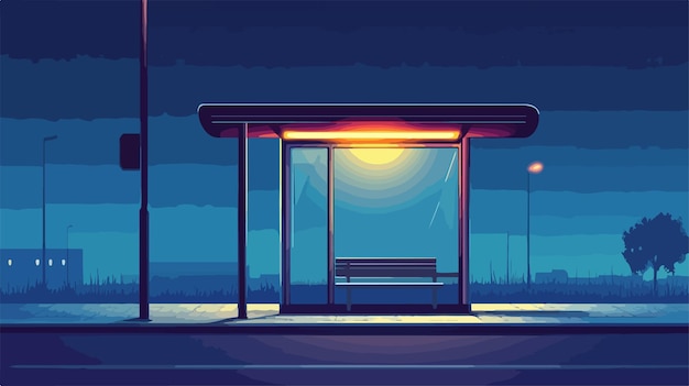 Vector cinematic empty bus stop at night