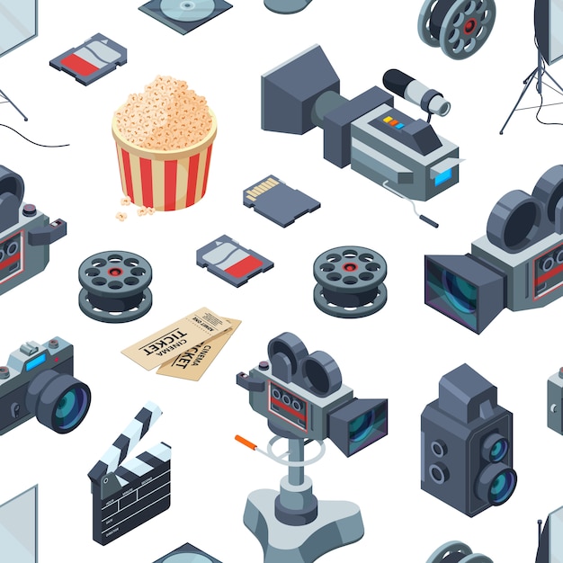 cinematograph isometric elements pattern or illustration