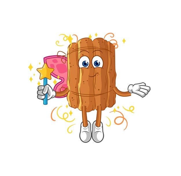 Cinnamon fairy with wings and stick cartoon mascot vector