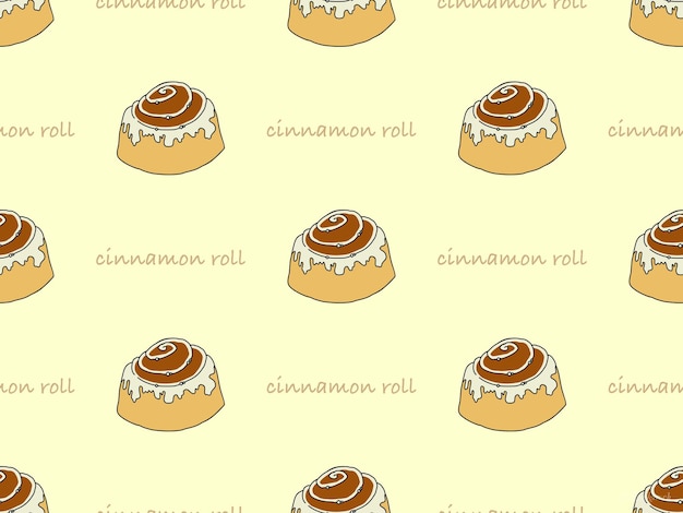 Cinnamon Roll cartoon character seamless pattern on yellow background