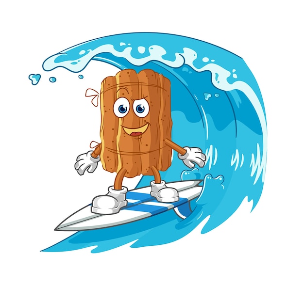 Cinnamon surfing character cartoon mascot vector