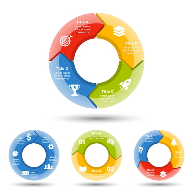 Circle 3D arrows diagram Vector Infographic Presentation template Chart 1 2 3 4 options steps