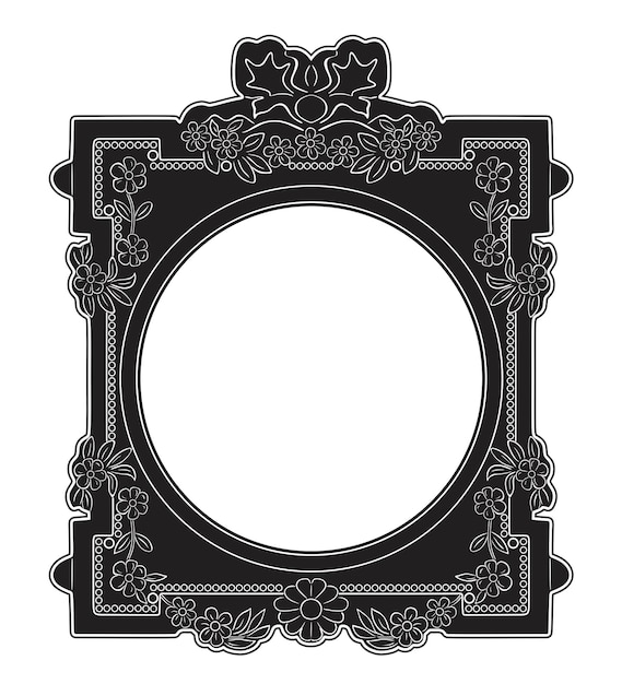 circle baroque frame handmade silhouette black and white art