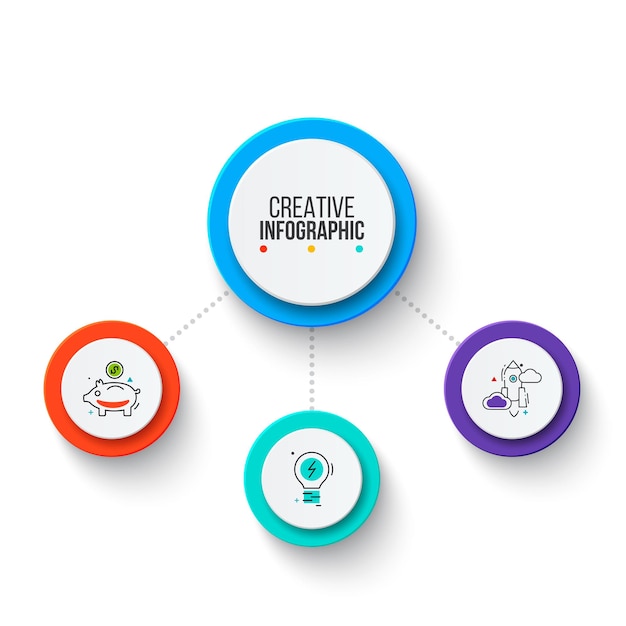 Circle business graphic elements Business process infographics with 3 steps parts or options