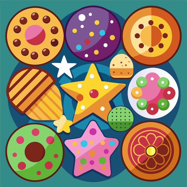 Vector a circle of colorful donuts with different colors and shapes