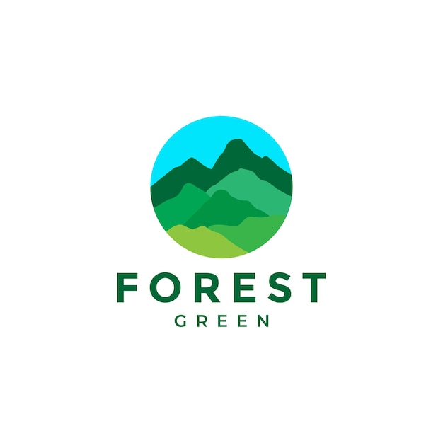 Circle colorful hill forest trees logo design vector graphic symbol icon illustration creative idea