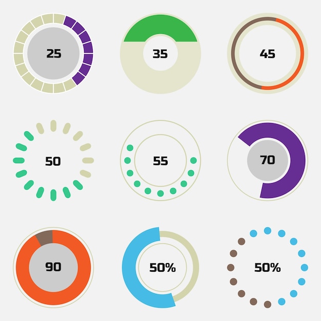 Circle diagram pie charts infographic elements progress wheel vector illustration