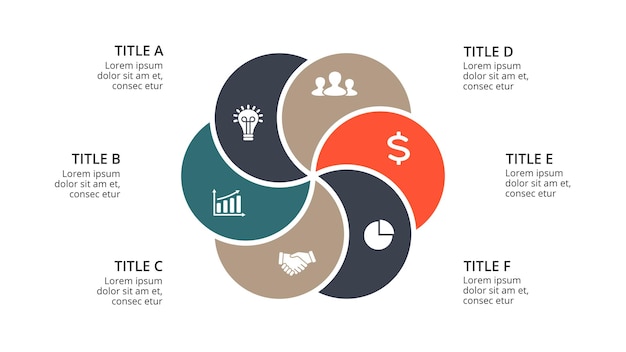 Circle diagram Vector Infographic Presentation template Chart 6 options steps