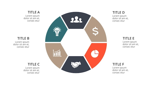 Circle diagram Vector Infographic Presentation template Chart 6 options steps