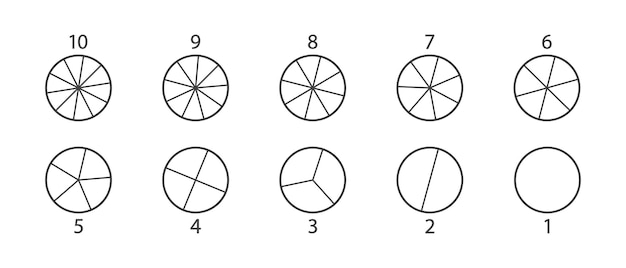 Circle division fraction pie 10 slice chart vector line icon infographic piece pizza ten part