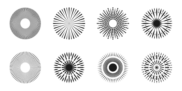 Circle of firework lines. Set of vector graphic symbols in gothic style.