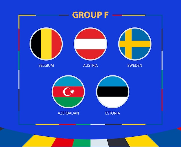 Circle flags of Group F Participants of qualifying European football tournament 2024