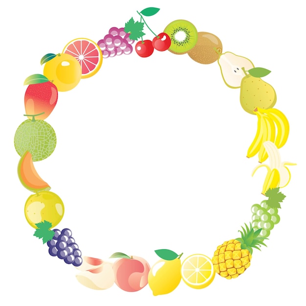 Circle frame illustration of various fruit