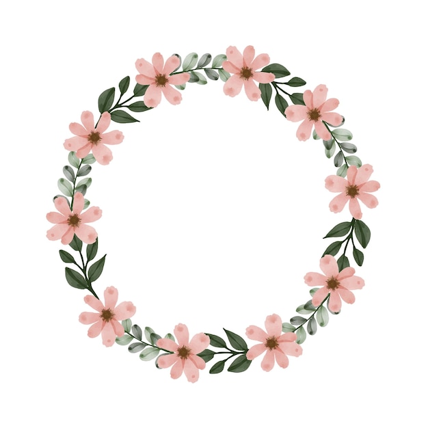 circle frame of soft  flower and leaves circle wreath