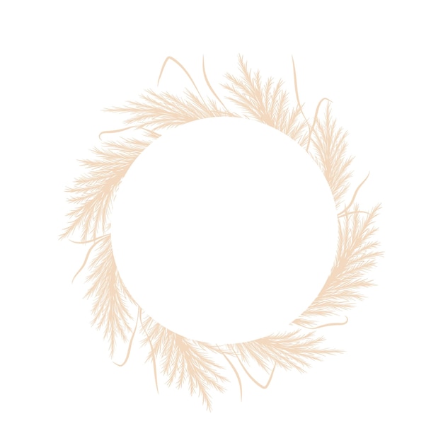 Circle frame with dry pampas grass Wreath of beige cortaderia in boho style