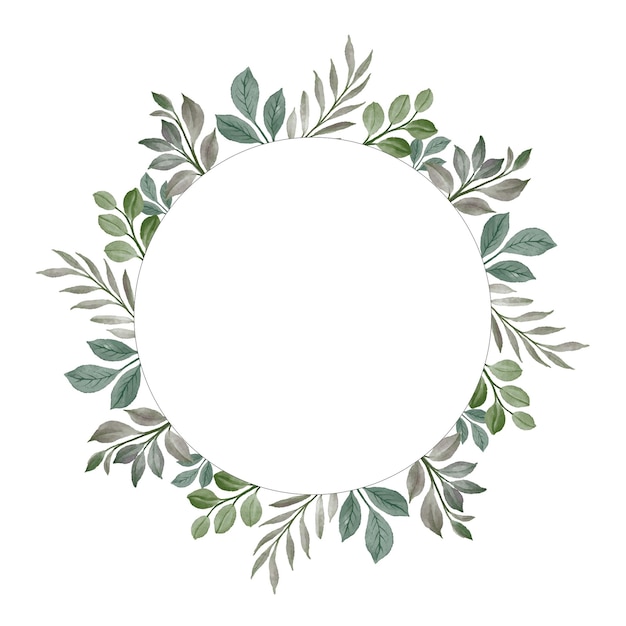 circle frame with green leaves border for greeting card