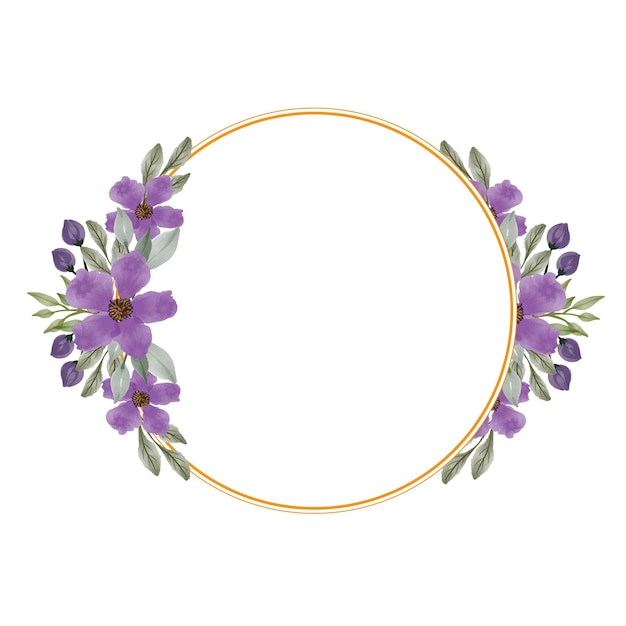 circle frame with purple bouquet for wedding invitation