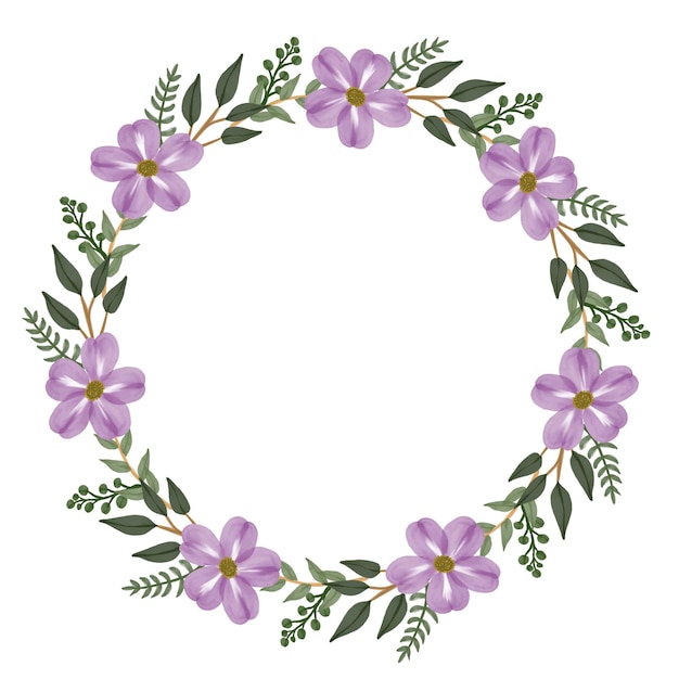 circle frame with purple flower and leaves border