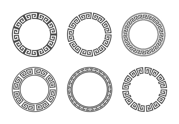 Circle frame with seamless meander pattern. Vector illustration.