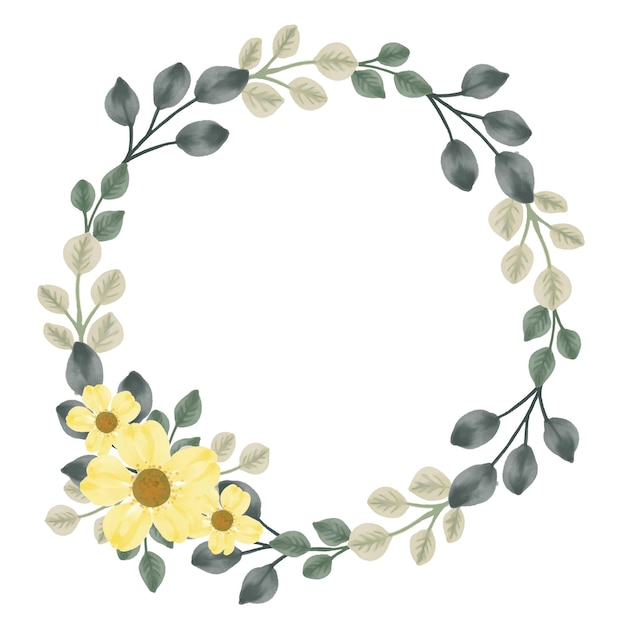 circle frame wreat with leaf and yellow flower